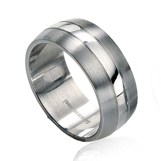 Fred Bennett Stainless Steel Brushed & Polished Band Ring | WR Bullen Norwich Jeweller | Buy UK Jewellery Online | Est. 1887