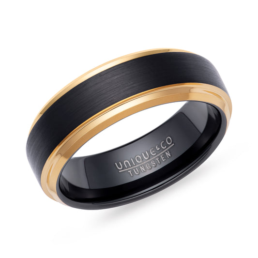 Tungsten 7Mm Matt Black/Yellow Gp | WR Bullen Norwich Jeweller | Buy UK Jewellery Online | Est. 1887