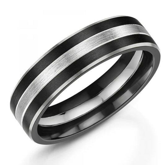 6mm Zirconium/Silver Diamond Cut Matt Ring | WR Bullen Norwich Jeweller | Buy UK Jewellery Online | Est. 1887