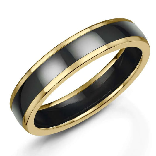 5mm Zirconium/9ct Yellow Gold Zirconium Centre With Gold Edges | WR Bullen Norwich Jeweller | Buy UK Jewellery Online | Est. 1887