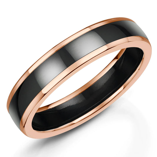 5mm Zirconium/9ct Rose Gold Ring | WR Bullen Norwich Jeweller | Buy UK Jewellery Online | Est. 1887