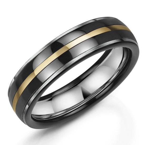 6mm Zirconium/Silver/9ct Yellow Gold Ring | WR Bullen Norwich Jeweller | Buy UK Jewellery Online | Est. 1887