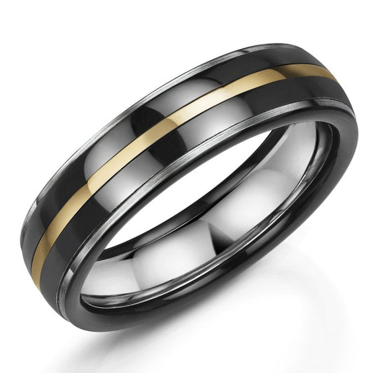 6mm Zirconium/Silver/9ct Yellow Gold Ring | WR Bullen Norwich Jeweller | Buy UK Jewellery Online | Est. 1887