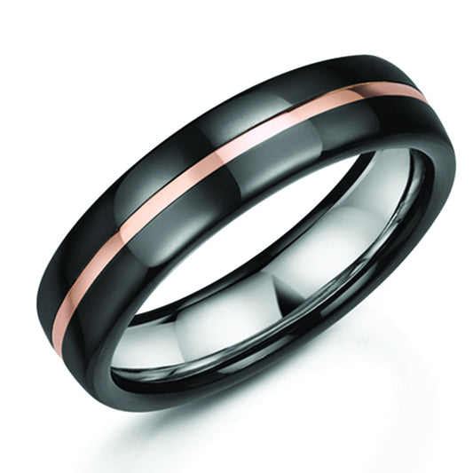 6mm Zirconium/Silver/9ct Rose Gold Ring | WR Bullen Norwich Jeweller | Buy UK Jewellery Online | Est. 1887