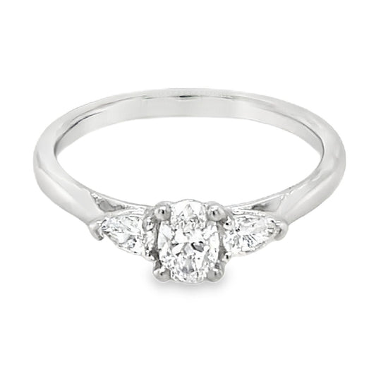 Platinum Diamond Oval & Pear Cut 0.48ct Trilogy Ring