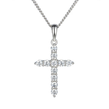 SIL 25X15MM CZ CROSS & CHAIN