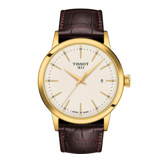 Tissot Gents Classic Dream Gold Plated Brown Strap Quartz Watch T1294103626100