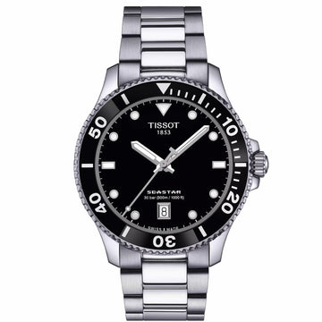 Tissot Gents Seastar 40mm Black Dial Stainless Steel Quartz Watch T1204101105100