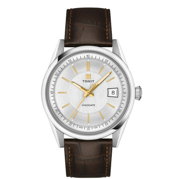 Tissot Gents Visodate Powermatic 80 39mm Silver Dial Brown Leather Strap Watch