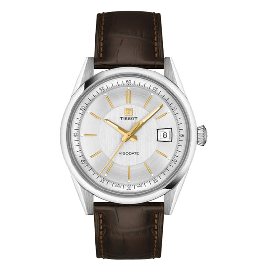 Tissot Gents Visodate Powermatic 80 39mm Silver Dial Brown Leather Strap Watch