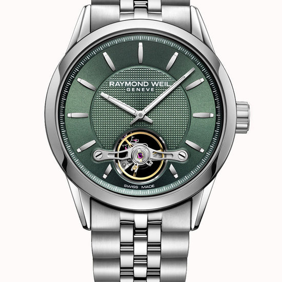 RAYMOND WEIL GENTS FREELANCER GREEN DIAL 100M WATER RESISTANT AUTOMATIC WATCH 2780-ST-52001 - Supplied By: WR Bullen Norwich