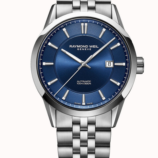 RAYMOND WEIL GENTS FREELANCER BLUE DIAL 100M WATER RESISTANT AUTOMATIC WATCH 2731-ST-50001 - Supplied By: WR Bullen Norwich