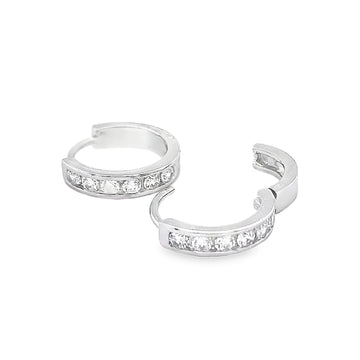 Silver 10mm Cubic Zirconia Hinged Hoop Earrings