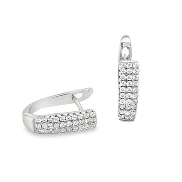 Silver 14mm 3 Row Cubic Zirconia Oval Huggie Earrings