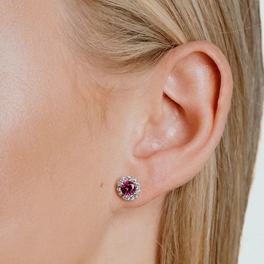 Diamonfire Silver Red & Clear Cluster Stud Earrings