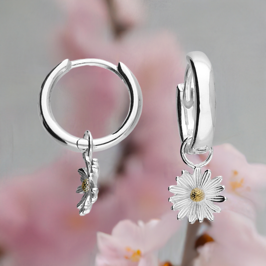 Sterling Silver & Gold Plated Daisy 10mm Hoop Earrings