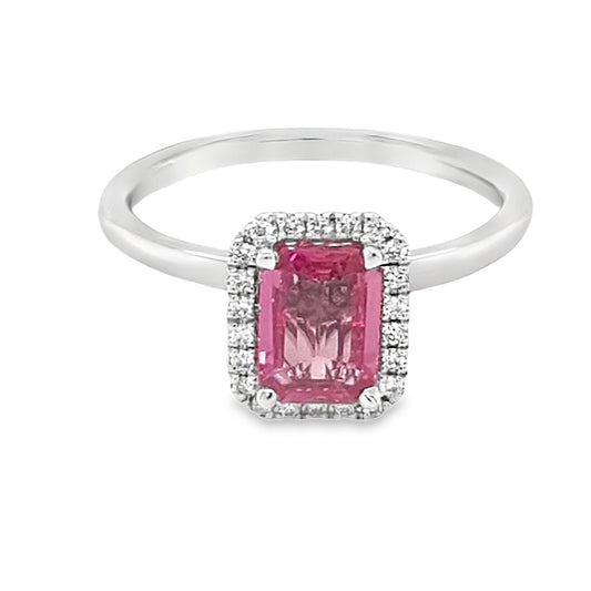 18ct White Gold 1.13ct Pink Sapphire & Diamond Halo Cluster Ring